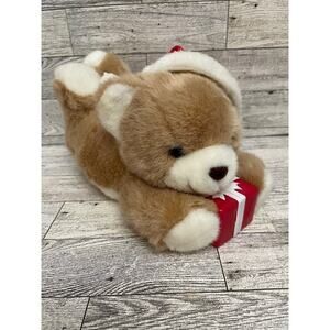 Vintage 1989 Christmas Bear Laying Feet Up Plush Stuffed Animal Santa Hat